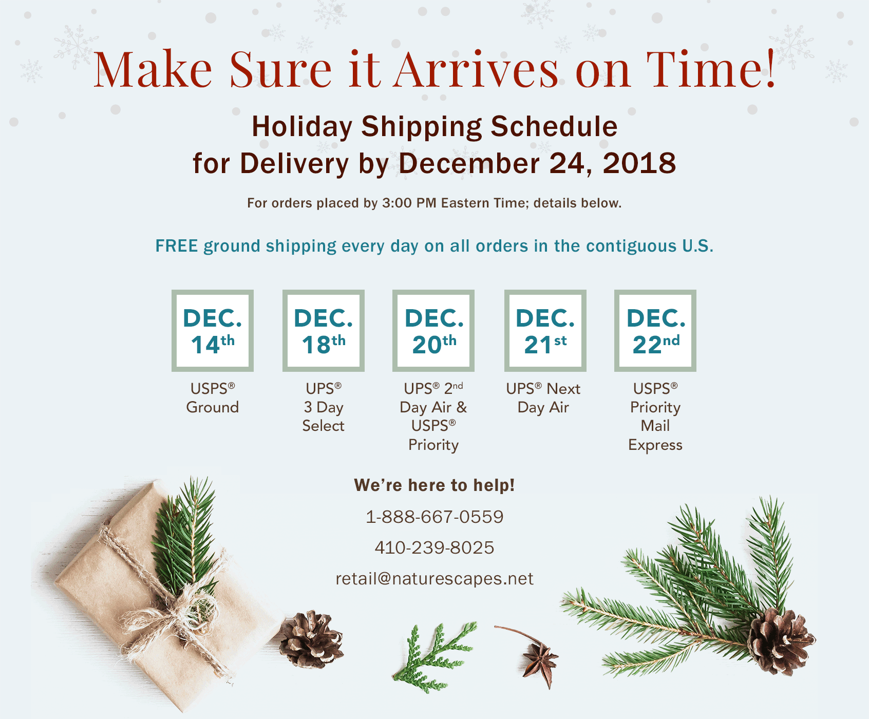 Holiday Shipping Schedule Holiday Shipping Schedule