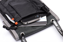 Large pocket holds most smartphones; hook and loop closure