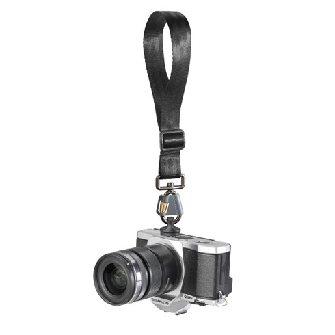 Breathe Adjustable Camera Wrist Strap with FR-5 attached to a camera