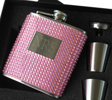 Personalized Pink Bling Flask Set