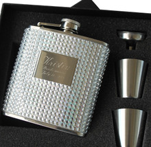 Personalized Silver Bling Flask Set
