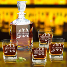 Personalized Custom Engraved Whiskey Decanter Set with Name and Initial