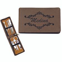 Personalized Manicure Set - Brown Leather - 7 Piece Kit