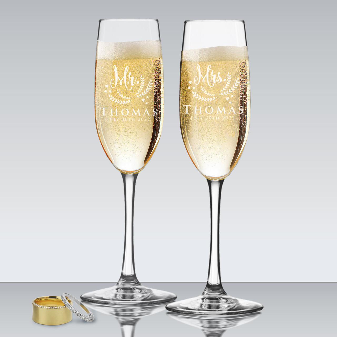 Mr and Mrs Personalized Wedding Toasting Champagne Flute Glasses - Set of 2  - My Personal Memories