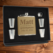 Personalized Flask Gift Sets for Groomsmen with Leatherette Wrap