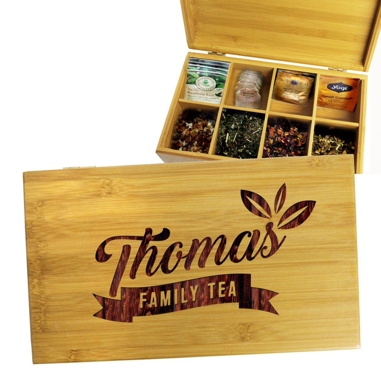 Personalized Bamboo Tea Bag Box Holder