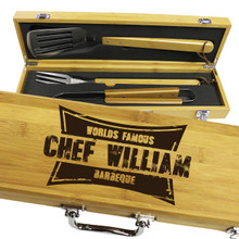 Personalized Gifts For Him - 3 Piece Bamboo BBQ Grilling Set