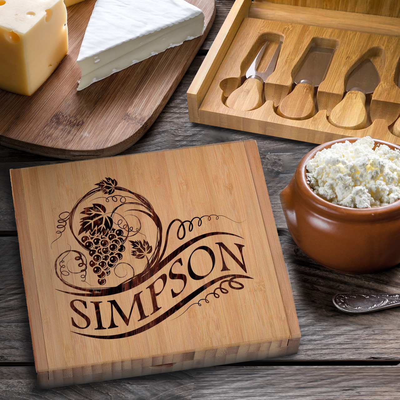 Personalized Cheese Board and Knife Set