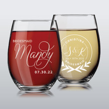 Bridesmaid Wedding Party Stemless Wine Glasses