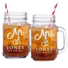 Personalized Mr and Mrs Mason Jar Glasses - Set of 2