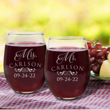 Personalized Mr and Mrs Stemless Wine Glasses - Set of 2