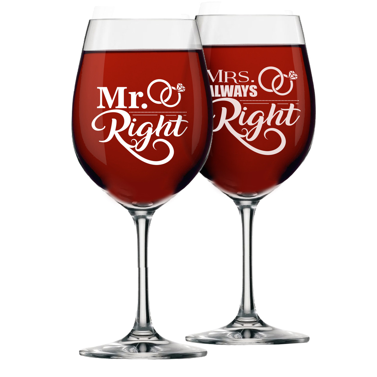 Mr Right & Mrs Always Right Stemless wine glasses 