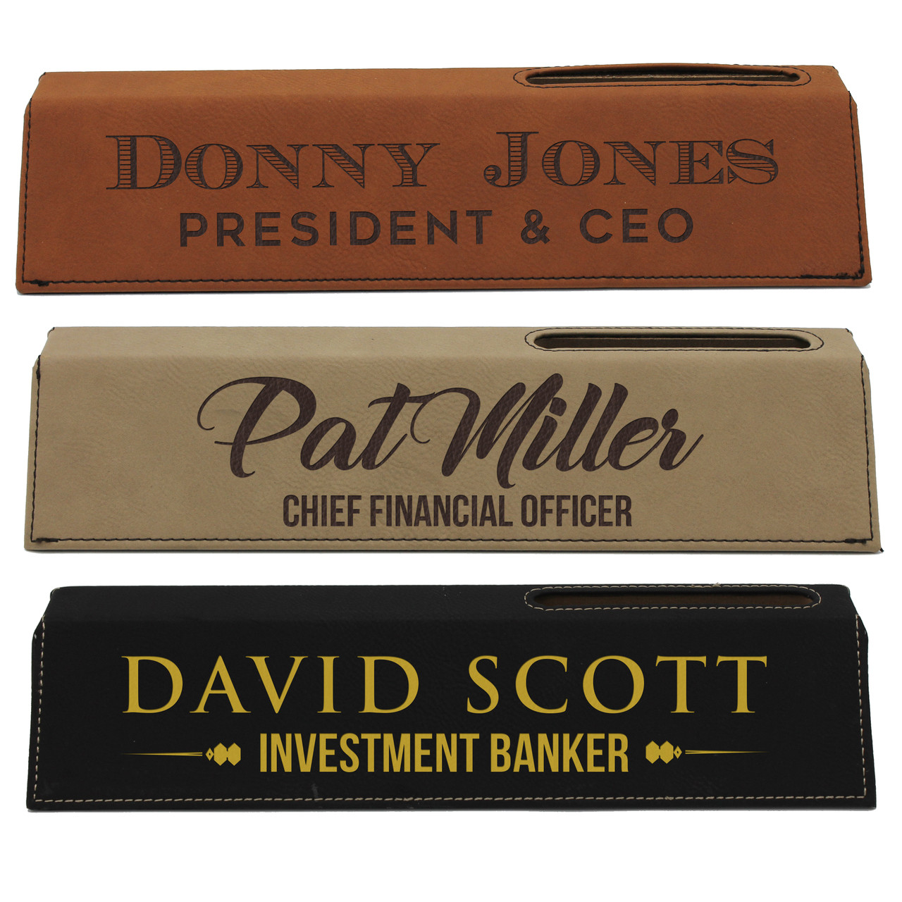 Custom Engraved Desk Name Plate With Business Card Holder