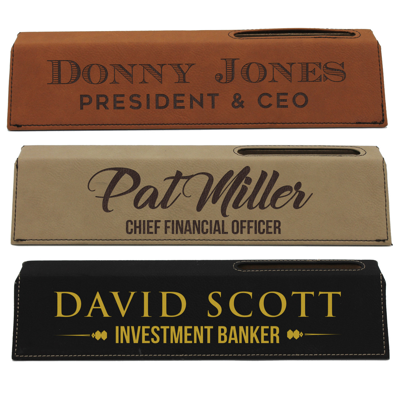 Personalized Business Desk Name Plate with Card Holder Includes Engraving 