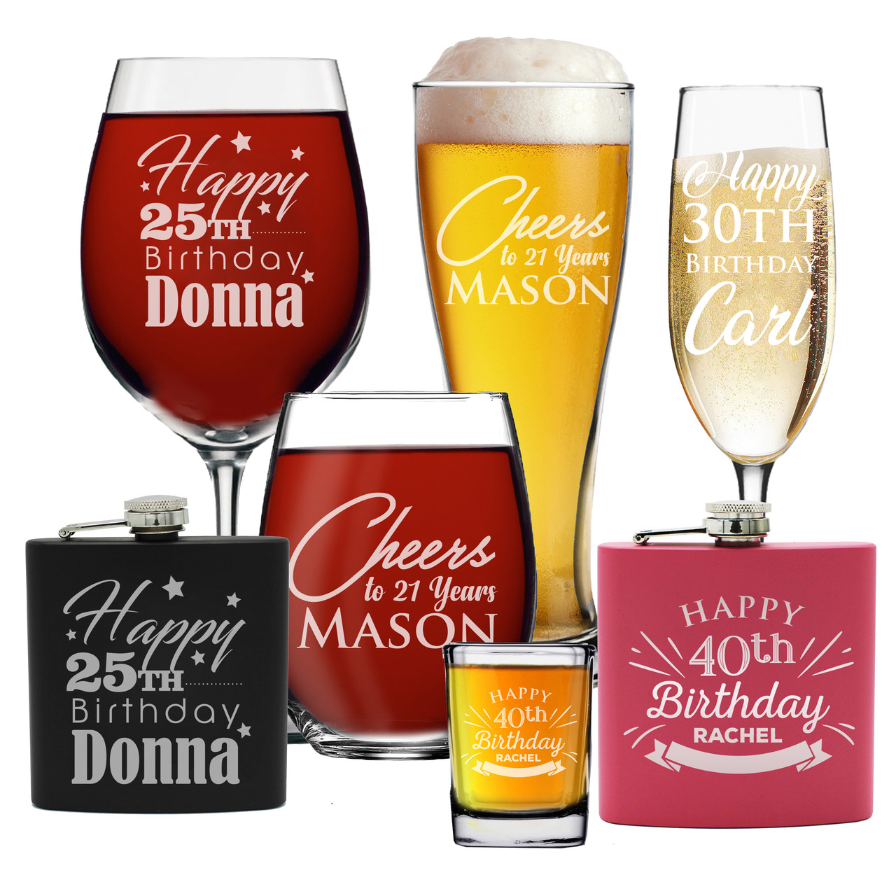 Personalized 30th 40th 50th Birthday Glasses