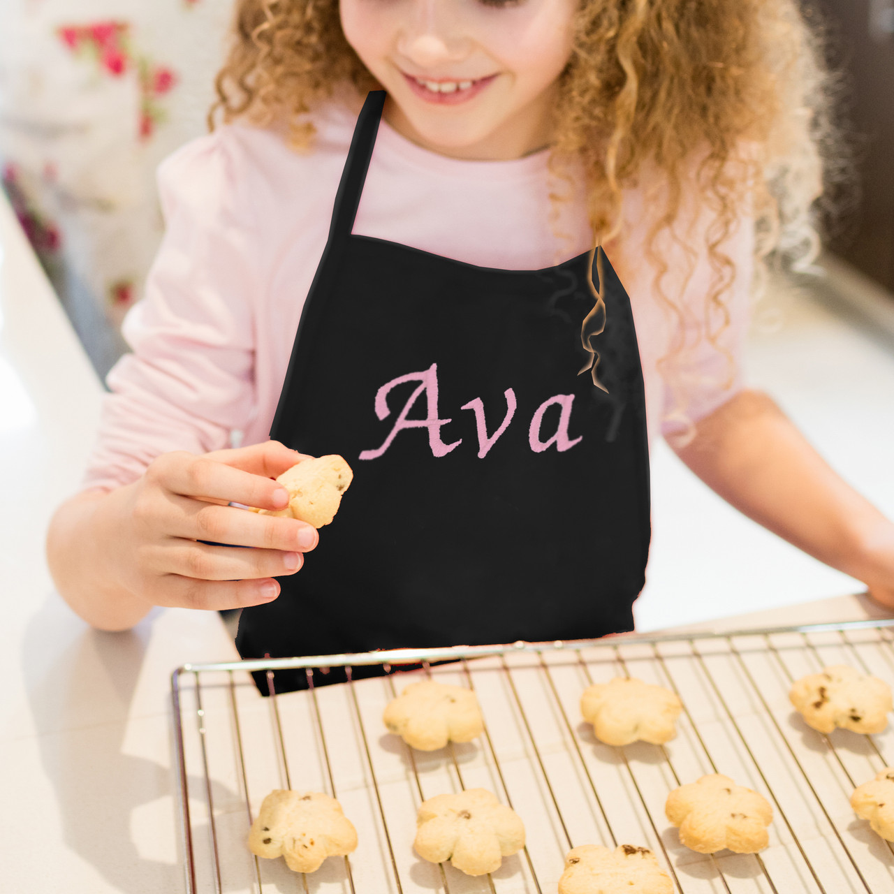 Personalized Kids Apron with Utensils Rolling Pin Spoon Embroidery Design