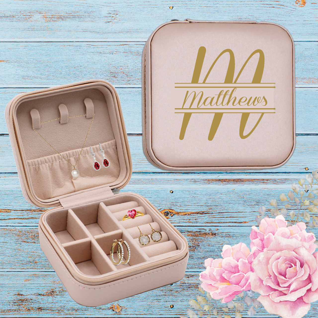 Travel jewelry case personalized