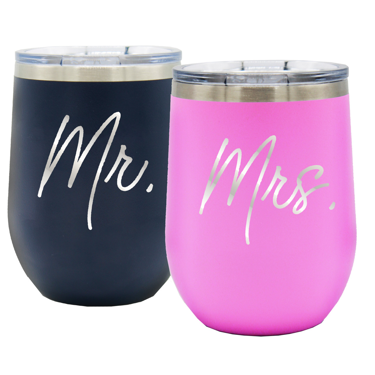 The Navy Knot Mr and Mrs Wine Tumbler Set Dad Black/White, 30 Oz Stainless Steel Insulated Tumblers w/ Lids Traveler Gifts for Mom Stemless Wine Glass & Coffee Cup Teens & Adults