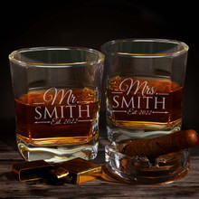  Mr and Mrs Personalized Square Rocks Glasses