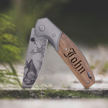 Personalized Pocket Knife with Elk Blade