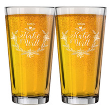 Personalized Couples 16 oz Pint Beer Glasses Gift Set of 2