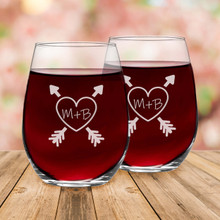 Personalized Couples 15 oz Stemless Wine Glasses Gift Set of 2