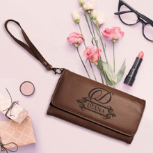 Personalized Women's Wristlet Wallet Clutch with Removeable Strap