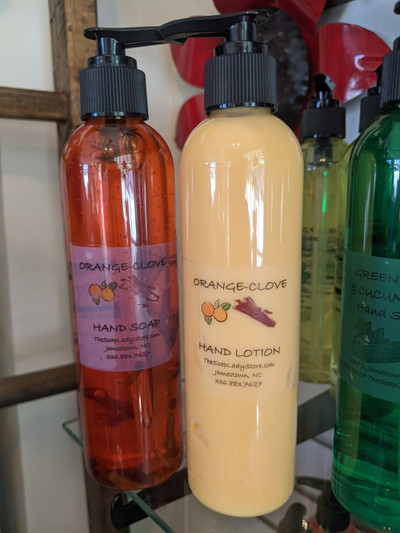 orange and clove hand soap and lotion