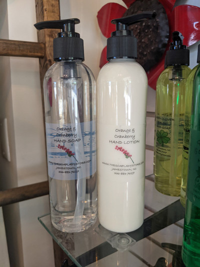 orange and cranberry hand soap and lotion