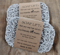 Light gray soap lift made from multi-directional bioplastic.  Made in the USA.
