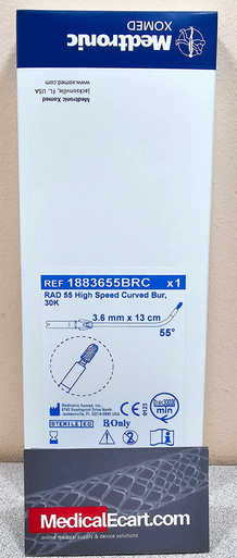 Medtronic 1883655BRC 30K Tapered Barrel Cutting Bur, 3.6 mm diameter X 13.0 cm long , 55° curved, Box of 01