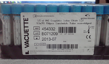 454332 VACUETTE Blue Plastic Coagulation Tubes With 3.2% Sodium Citrate,  Collection Tubes Case of 1200