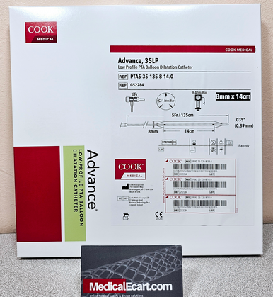 Cook G52284 Advance® 35LP PTA5-35-135-8-14.0 Low-Profile PTA Balloon Dilatation Catheter, 8mm x 14cm, Shaft Length 135 CM, Box of 01