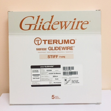 Terumo GS3504 GLIDEWIRE® Hydrophilic Coated Guidewire, Stiff Shaft , 0.035” x 260cm, Tip 3 cm, Tip Shape Straight. Box of 05