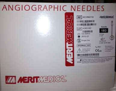 AD18N91W Merit Angiographic Needles 18Ga 9cm Length Box of 25 