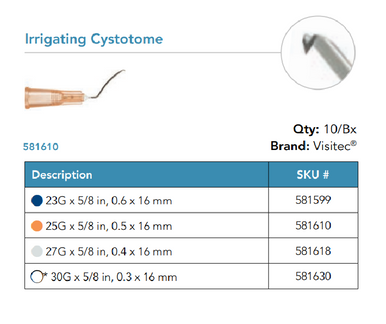 Visitec 581610 Cystotome Cannulas, Irrigating Cystotome [Pearce] .50 x 16 mm (25G x 5/8 in), Box of 10