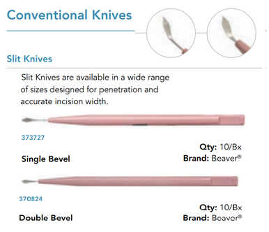 Visitec 373724 Beaver® Xstar® Slit Knives, 2.4 mm Slit, 45 Degrees, Single bevel up, Box of 10