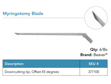 Visitec 377100 Beaver® Myringotomy Blade, Downcutting tip, Offset 45 degrees, Box of 06