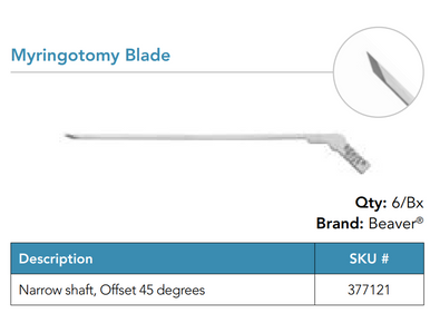 Visitec 377121 Beaver® Myringotomy Blade, Narrow shaft, Offset 45 degrees, Box of 06