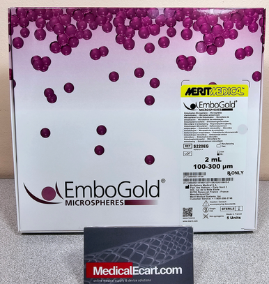 Medical S220EG EmboGold® Microspheres 100-300 µm size range, 2mL volume, in sterile saline in 20 mL syringe, color code  Yellow. Sold 5 syringes per box.