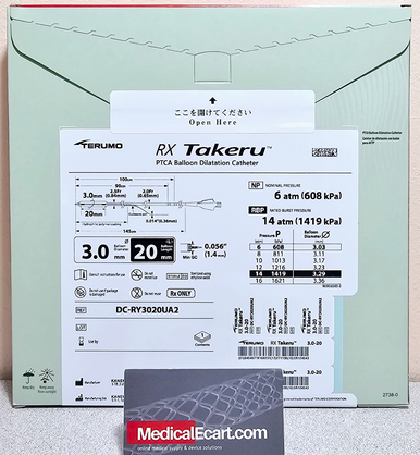 TERUMO DC-RY3020UA2 RX Takeru PTCA Ballon Dilatation Catheter, Diameter 3.0mm, Lenght 20mm, Box of 01