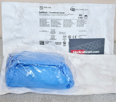 CIVCO 612-113 SwiftLink Transducer Cover, 15.2 tapered to 7.6 x 183cm (6" tapered to 3" x 72") accordion- folded polyethylene cover, Sterile. Box of  12 (CVC612113)
