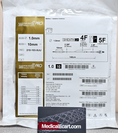 Abbott 210-103-5UU Sapphire™ II PRO, Balloon Dilatation Catheter 1.00 mm x 10 mm, Box of 01
