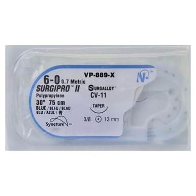 VP889X-2 Surgipro II Suture 6-0 30" Polypropylene Monofilament CV-11 Blue Medtronic MITG-Covidien -