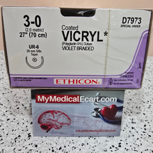 Ethicon D7973 COATED VICRYL® (polyglactin 910) Suture, Taper point, Absorbable, UR-6 26mm 5/8 Circle, Violet Braided 27" = 70cm, Size: 3-0, Box of 36