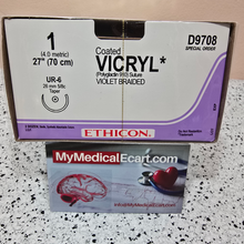 Ethicon D9708 COATED VICRYLÂ® (polyglactin 910) Suture, Taper point, Absorbable, UR-6 26mm 5/8 Circle, Violet Braided 27" = 70cm, Size: 1, Box of 24
