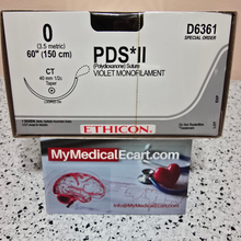Ethicon D6361 PDS® II (polydioxanone) Suture, Taper Point, Absorbable, CT 40mm ½ Circle, Violet Monofilament 60" = 150cm, Size: 0, Box of 12