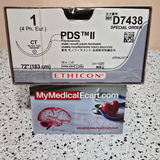 Ethicon D7438 PDS® II (polydioxanone) Suture, Taper Point, Absorbable, CT 40mm ½ Circle, Violet Monofilament 72" = 183cm, Size: 1, Box of 12