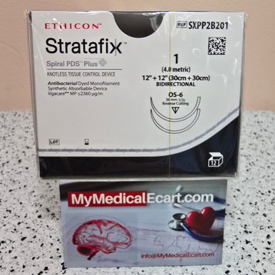 Ethicon SXPP2B201 STRATAFIX™ Spiral PDS Plus Suture, BiDirectional Violet, Reverse Cutting, Absorbable, OS-6 36mm 1/2 Circle, 12" = 30cm, Size 1, Box of 12