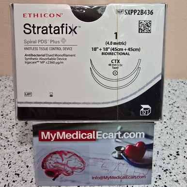 Ethicon SXPP2B436 STRATAFIX™ Spiral PDS Plus Suture, BiDirectional Violet, Taperpoint, Absorbable, CTX 48mm 1/2 Circle, 18" = 45cm, Size 1, Box of 12